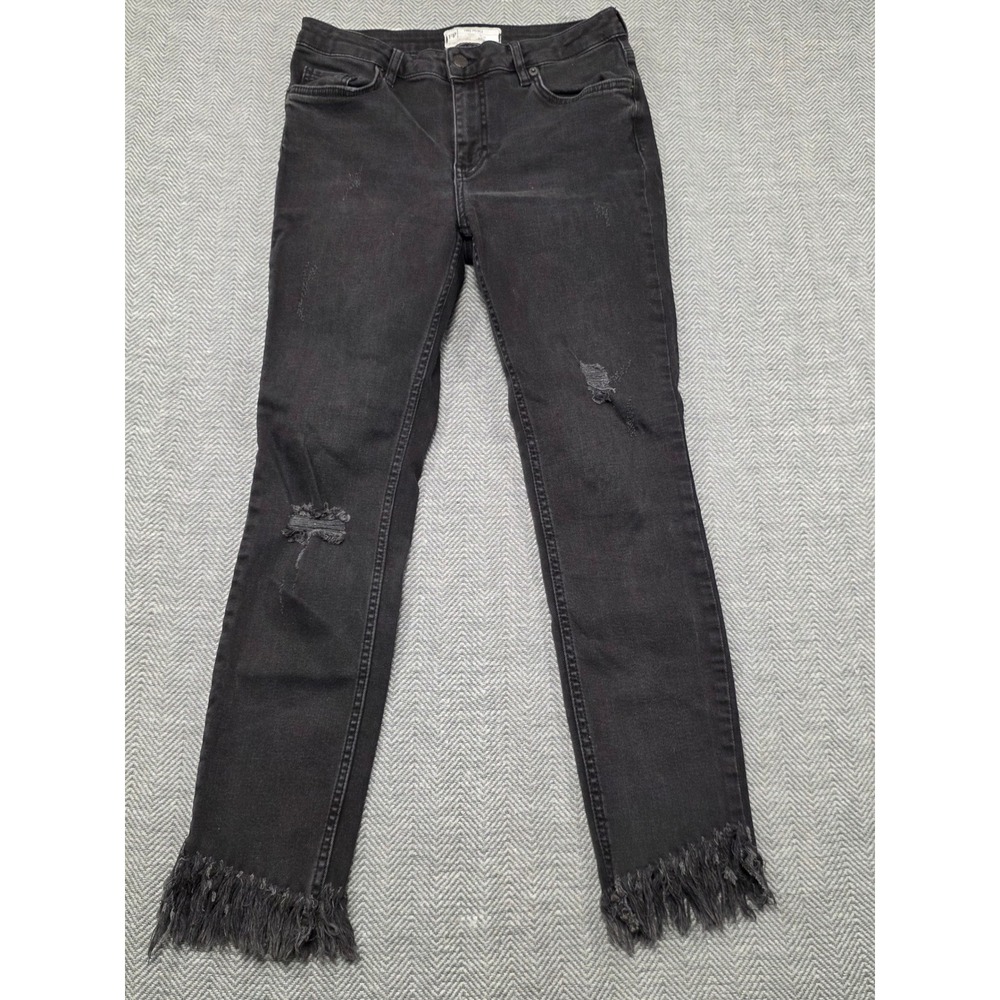 Free People Black Distressed Frayed Hem Jeans Womens Size 27
